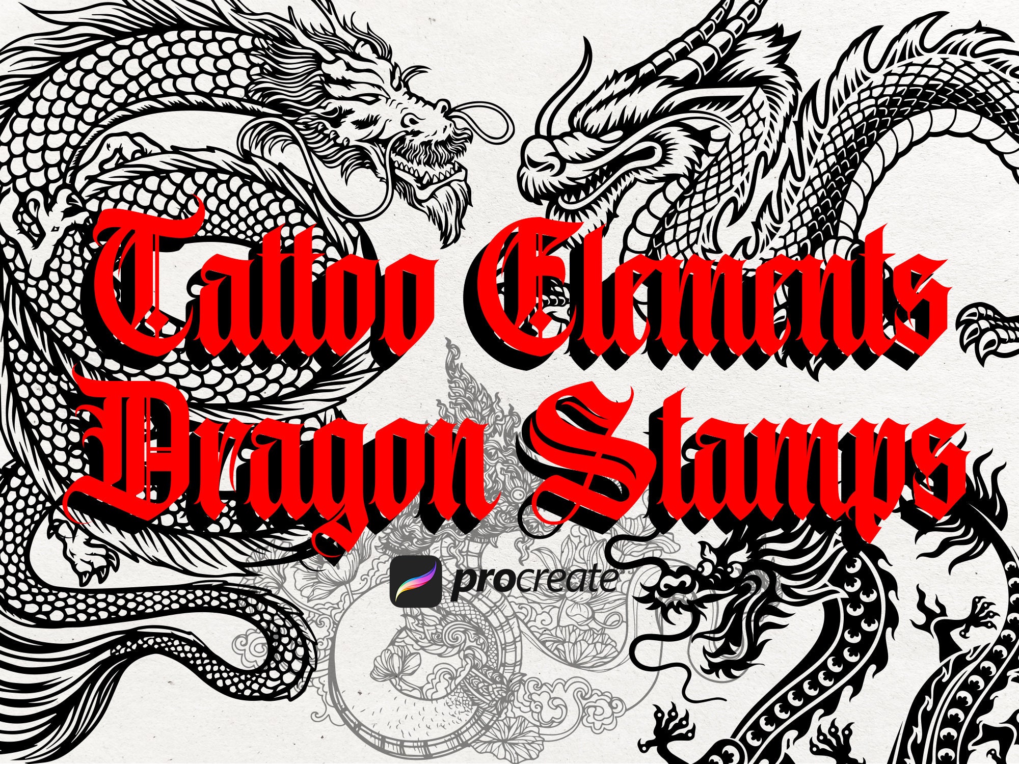 Dragon Tattoo Procreate Stamps: Japan Traditional Stencils (digital ...