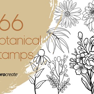 Botanical Procreate Stamps | Floral Procreate Stamps | Flower Bouquet, Wildflower and Plant Procreate Stamps | Commercial Licence Included