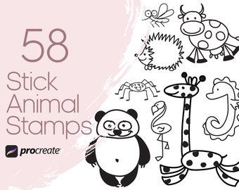 Stick Animal Stamps, Animal Doodle Procreate Stamps, Procreate Doodle Stamps, Cute Procreate Stamps, Commercial License Included