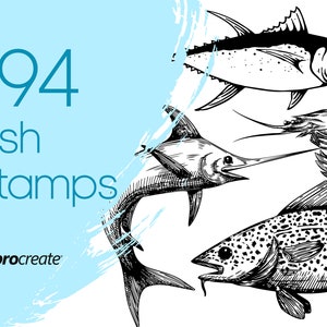 94 realistiska fisk-procreate-stämplar: Nautisk, Hav, Sjöliv (Kommersiell licens)