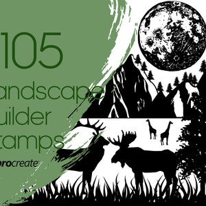 Landscape Builder Procreate Stamps | Nature Procreate Stamps | Mountains, Trees and Animals   Procreate Stamps | Commercial License Included