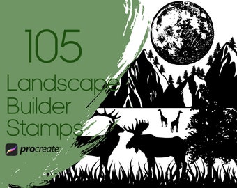 Landscape Builder Procreate Stamps: Nature, Animals (Commercial License)