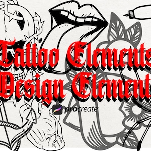 130 Tattoo Design Elements Procreate Stamps | Procreate Tattoo Bundle | Procreate Tattoo Stencils | Tattoo Artist | Procreate Tattoo Brushes