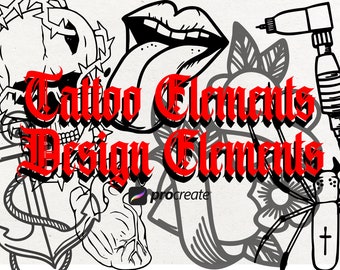 130 Tattoo Design Elements: Procreate Stamps & Stencils (Digital Download)