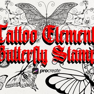 150 Butterfly Tattoo Procreate Stamps | Procreate Tattoo Brushes | Procreate Tattoo Stencils | Tattoo Artist | Procreate Tattoo Stamps