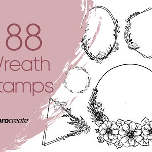 Floral Wreath Procreate Stamps: 88 Frame Brushes (Commercial License)