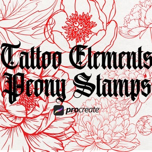 110 Peony Tattoo Procreate Stamps | Floral Pack Tattoo Stamps | Procreate Tattoo Brushes | Procreate Tattoo Stencils | Tattoo Artist