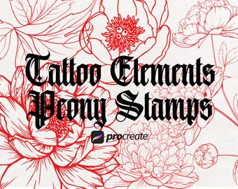 110 Peony Tattoo Stamps: Procreate Floral Brushes (Digital Download)