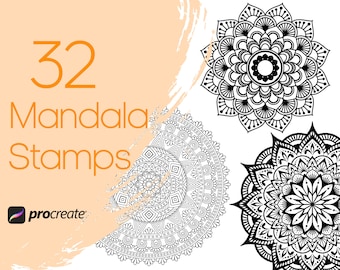32 Mandala Procreate Stamps: Coloring & Tattoo Stencil (Commercial Licence)
