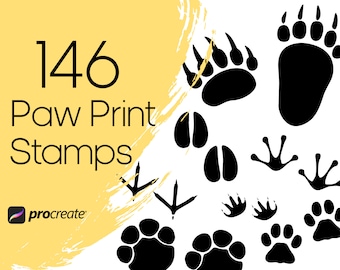 146 Paw Print Procreate Stamps: Animal & Pet Footprints (Commercial Licence)