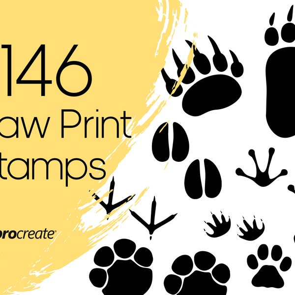 Paw Print Procreate Stamps | Empreintes animales Procreate Timbres | Timbres Procreate pour animaux de compagnie, animaux et animaux sauvages | Licence commerciale incluse