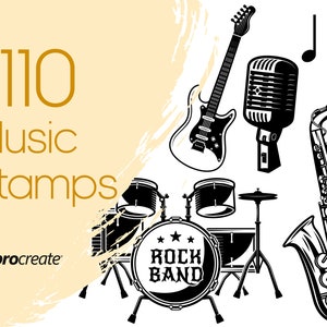 Music Procreate Stamps | Musical Instrument Procreate Stamps | Piano, Guitar and Saxophone Procreate Stamps | Commercial Licence Included
