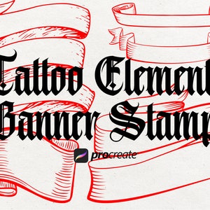 180 Banner Tattoo Procreate Stamps | Ribbon Banners Procreate Stamps | Old School Tattoo | Procreate Tattoo Brushes | Tattoo Stencils