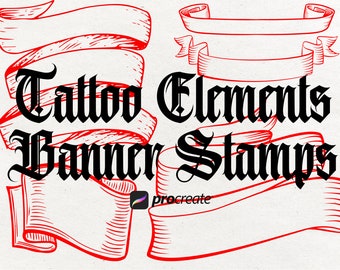 180 Banner Tattoo Procreate Stamps Ribbon Banners Procreate - Etsy