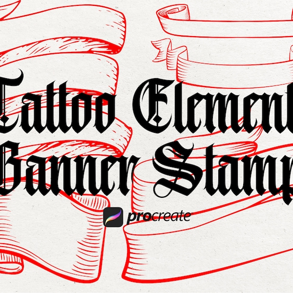 180 Banner Tattoo Procreate Stamps | Ribbon Banners Procreate Stamps | Old School Tattoo | Procreate Tattoo Brushes | Tattoo Stencils