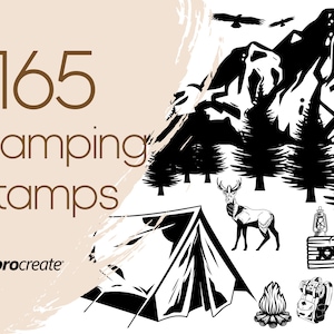 Camping Procreate Stempel | Outdoor Procreate Stempel | Landschaft, Wildtier und Natur Procreate Stempel | Kommerzielle Lizenz enthalten