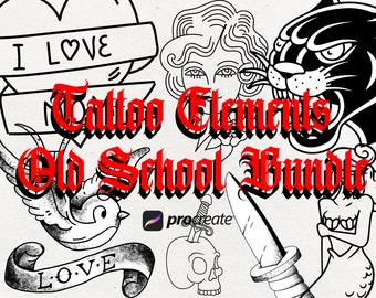 175 Old School Tattoo Procreate Stamps: Traditional Tattoo Stencils (Digital Download)