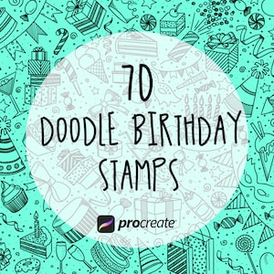 Verjaardag Doodle Procreate Stamps | Party Procreate Postzegels | Cake, kaars, hoed en teken stempels | Commercieel gebruik inbegrepen