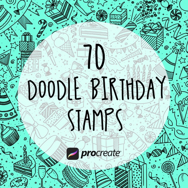 Birthday Doodle Procreate Stamps | Party Procreate Stamps | Cake, Candle, Hat and Sign Stamps | Commercial Use Included