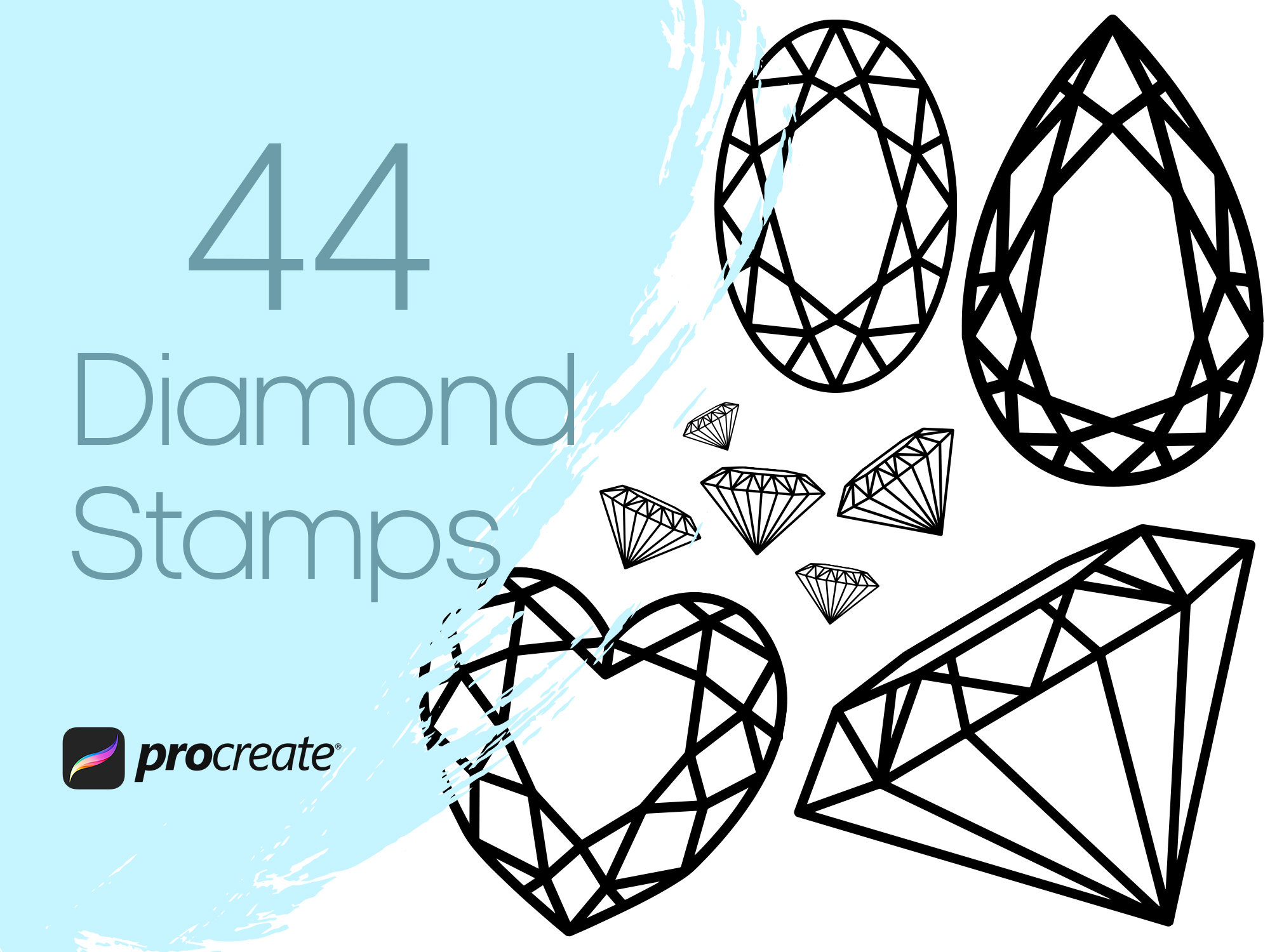 Diamond & Jewelry Procreate Stempel – 44 Kristall-, Edelstein- & Accessoire-Pinsel mit kommerzieller Lizenz