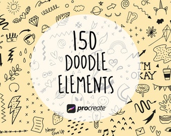 150 Doodle Element Procreate Stamps and Brushes (Commercial Licence)