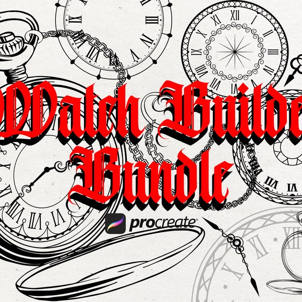 78 Watch Builder Tattoo Procreate Bundle | Brosses de tatouage procréées | Pochoirs de tatouage procréés | Tatoueur | Tampons de tatouage procréés