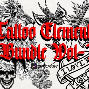 100 Tattoo Bundle Vol-1 for Procreate Tattoo Design | Procreate Tattoo Inspired Stamps | Procreate Tattoo Stencils | Tattoo Artist