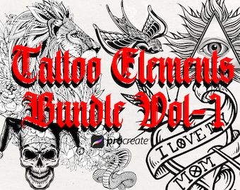 100 Tattoo Stamps Bundle Vol-1: Procreate Tattoo Stencils (Digital Download)