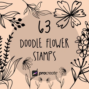 Flower Doodle Procreate Stamps | Botanical, Leaf and Wildplant Procreate Stamps | Procreate Stamp Bundle | Commercial Licence Included