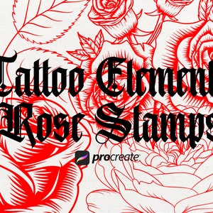57 Rose Tattoo Procreate Stamps | Floral Tattoo Procreate Stamps | Flower Tattoo Brushes | Procreate Tattoo Stencils | Tattoo Artist