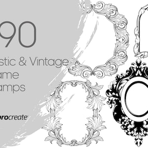 90 Rustic Frame Procreate-stämplar: Vintage och barock (Kommersiell licens)