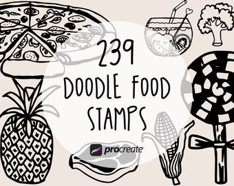 Food Doodle Procreate Stamps: 239 Veggie, Meat & Fruit Stamps (Commercial Licence)