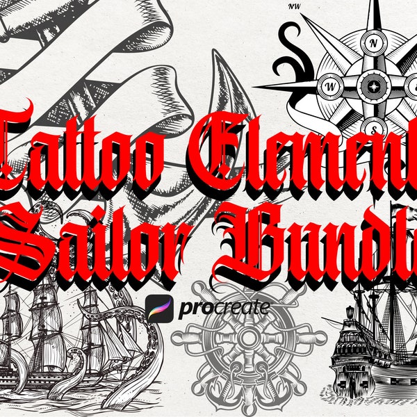 160 Sailor Tattoo Procreate Bundle | Anchor, Ship Wheel, Lighthouse and Compass Bundle Stamps | Nautical Tattoo Stamps | Tattoo Stencils