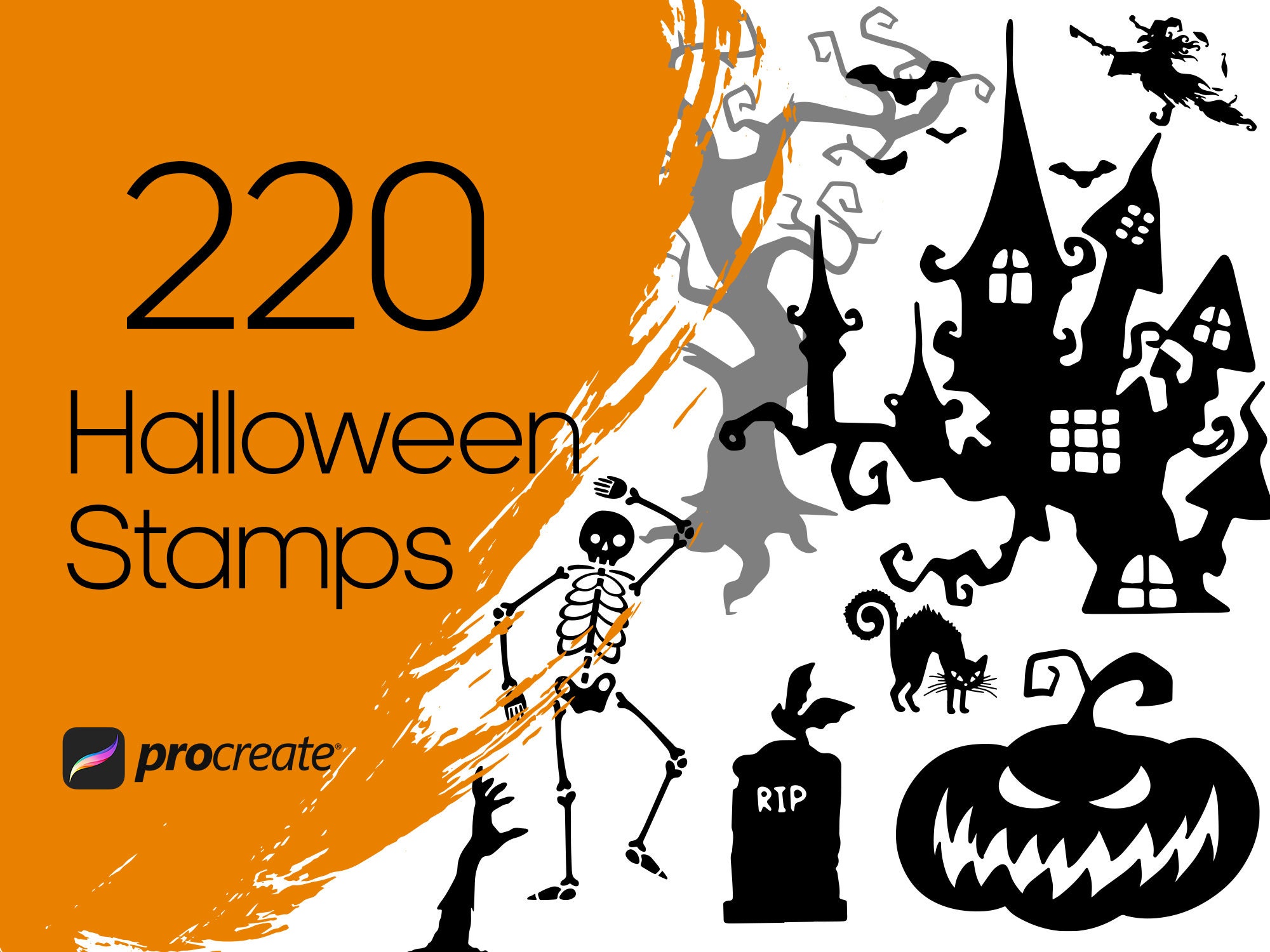 Halloween Procreate Stamps | Pumpkin Procreate Stamps | Witches, Scary and Spiders Procreate Stamps | Commercial Licence Included