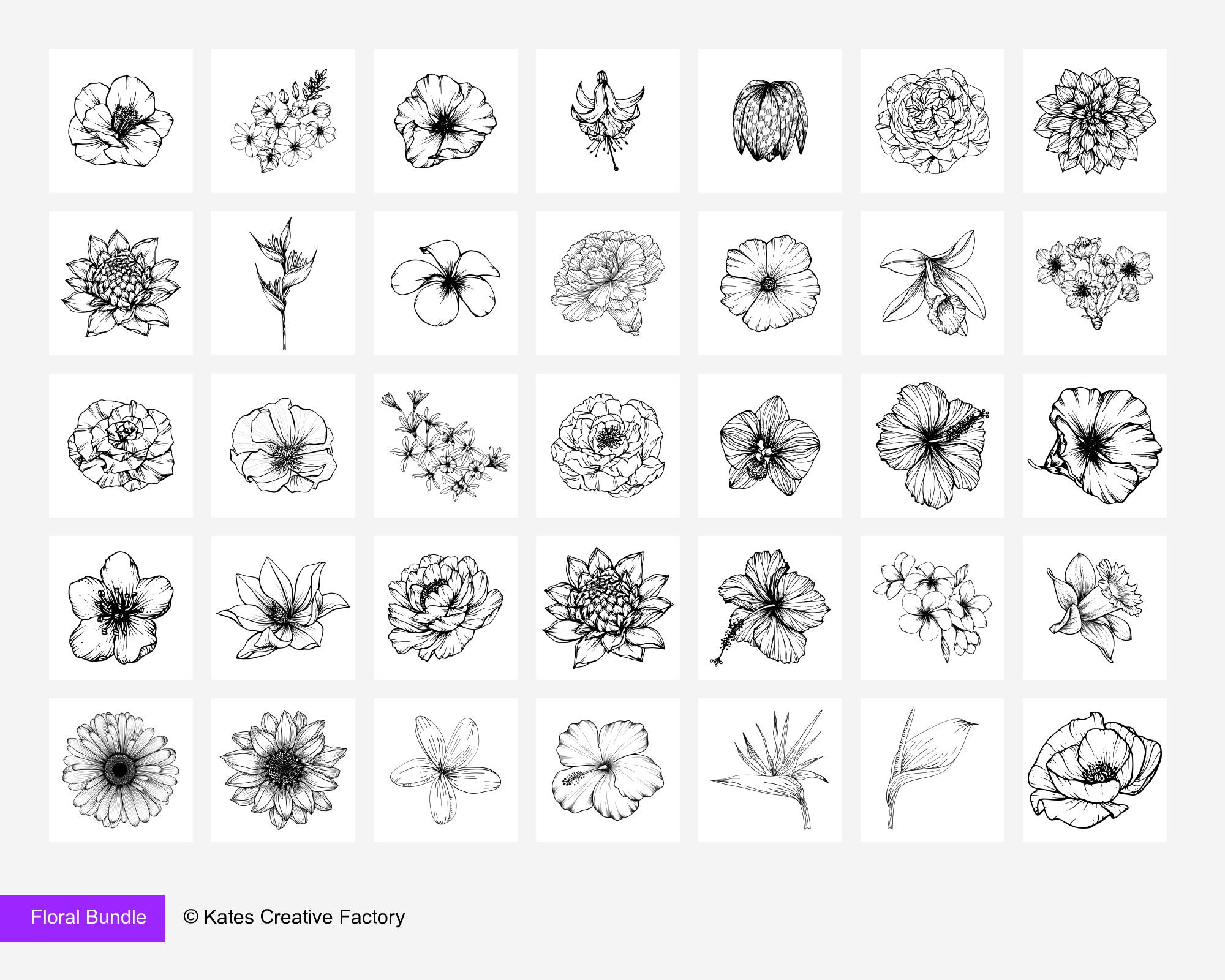 100 Flower Tattoo Procreate Stamps: Floral Stencils (digital Download ...