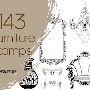 Furniture Procreate Stamps | Vintage Procreate Stamps | Victorian, Baroque and Medieval Procreate Stamps | Commercial Licence Included
