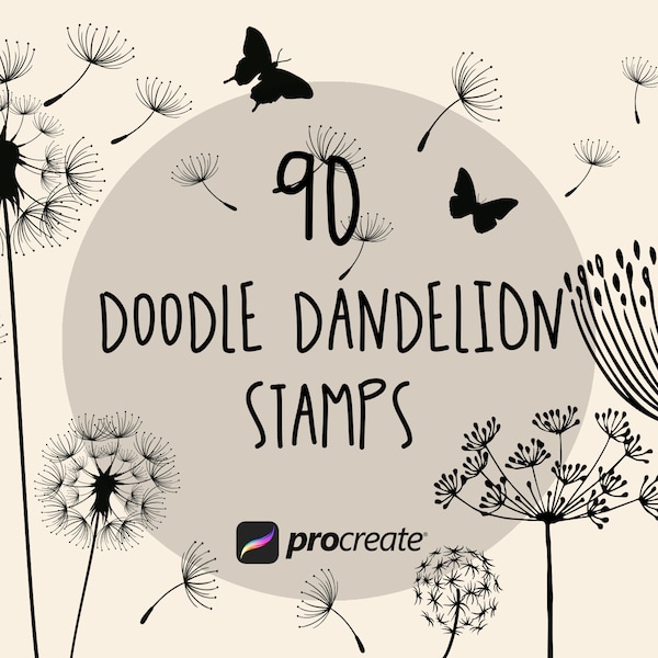 Timbres de procréation de doodle de pissenlit | Brosses de pissenlit pour | Procreate Stamp Bundle | Licence commerciale incluse