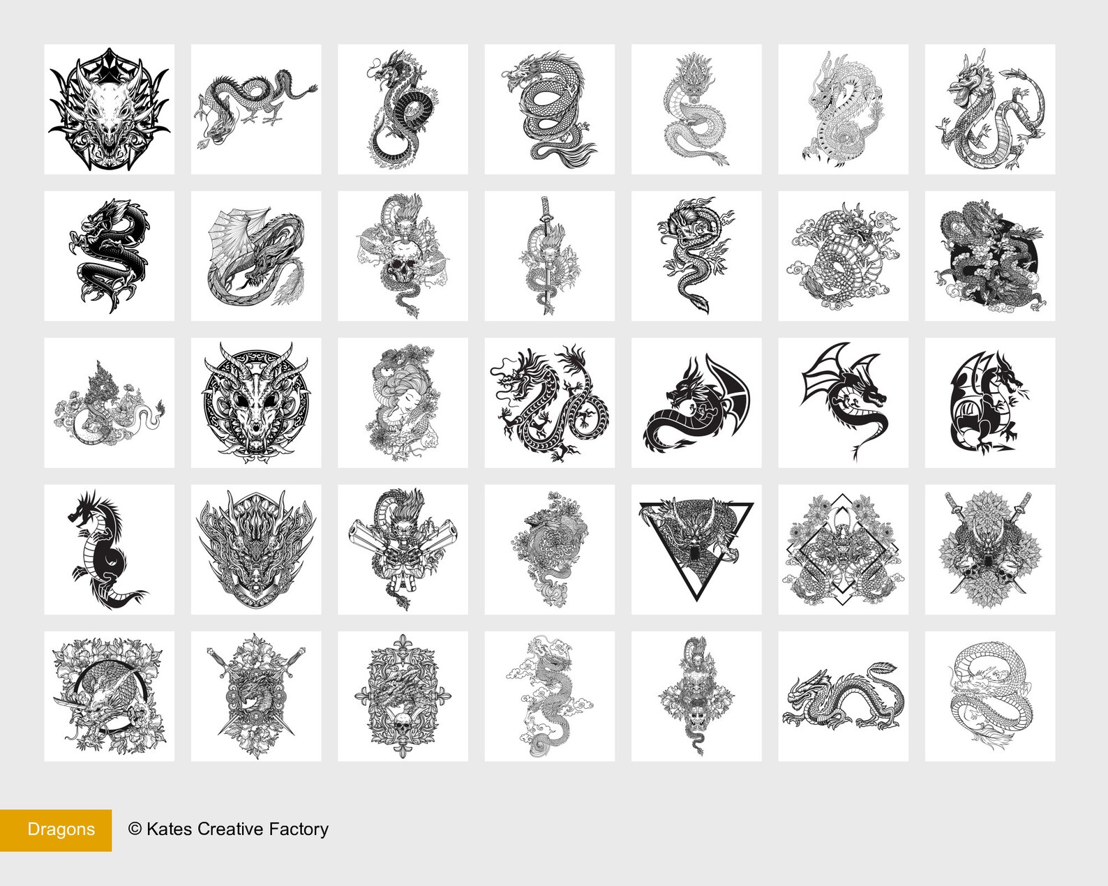 Dragon Tattoo Procreate Stamps: Japan Traditional Stencils (digital ...