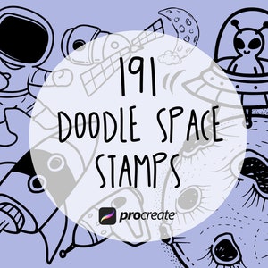 Space Doodle Procreate Stempel | Ufo, Alien und Planet Procreate Stempel | Procreate Stempel set | Kommerzielle Lizenz enthalten