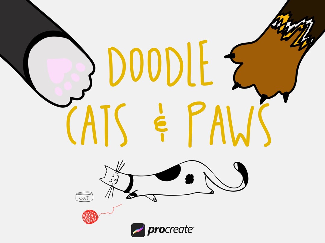 Doodle Cat & Paw Stamps: 60 Procreate Brushes (digital Download) - Etsy