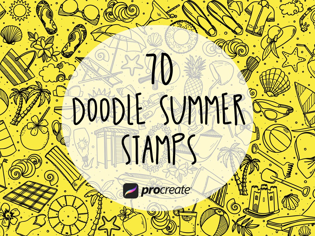 Summer Doodle Procreate Stamps: Beach & Surf Set (70 Stamps ...