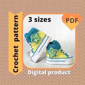 Crochet PATTERN PDF Crochet High Top booties pattern Unisex booties pattern Converse baby pattern Baby shoes pattern Sneakers baby pattern