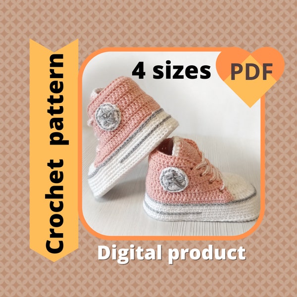 Haakpatroon PDF Gehaakte hoge laarsjes patroon Unisex laarsjes patroon laarsjes patroon babyjongens Converse sneakers Baby schoentjes patroon