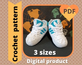 Crochet Baby Sneakers Pattern, Unisex Booties PDF (3 Sizes)