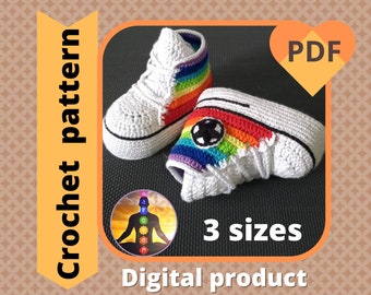 Rainbow Crochet Baby Booties Pattern, Unisex Converse Style (PDF Pattern)