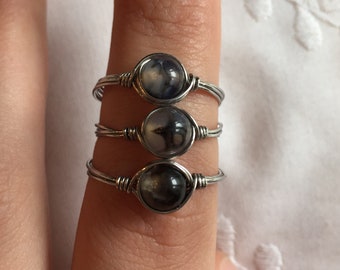 Ring with dragon vein agate stone | Stainless Steel Ring | Stainless Steel Rings | Stackable ring