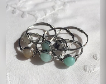 Ring with Amazonite stone | Stainless Steel Ring | Stackable Ring | Wire Wrapped Rings | Natural Amazonite Stones