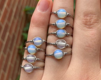 Ring with opalite | Stainless Steel Ring | Stainless Steel Rings | Ring made in Quebec | Silver wire rings |