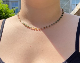 Indian Agate Beaded Necklace | Stainless Steel and Agate Necklace | Natural Stone Choker | Short necklace |