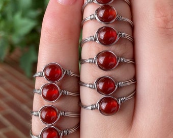 Stainless steel ring with carnelian | Stainless Steel Rings | Rings made in Quebec | red stone fo